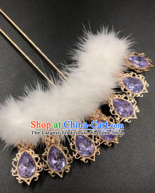 China Ancient Hanfu Hairpin Ming Dynasty Princess Purple Crystal Hair Stick Traditional Hair Accessories