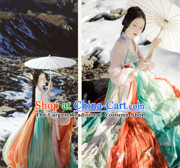China Ancient Young Beauty Embroidered Hanfu Dress Traditional Tang Dynasty Palace Lady Historical Clothing
