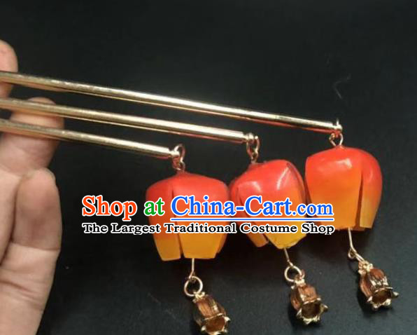 China Ancient Princess Red Lantern Hairpin Traditional Hanfu Hair Stick