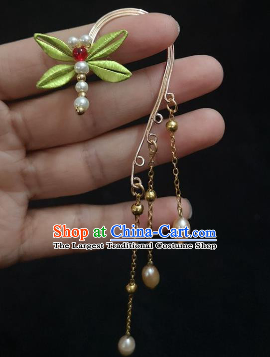 Handmade China Ancient Hanfu Silk Dragonfly Ear Accessories Ming Dynasty Princess Tassel Earrings Pendant