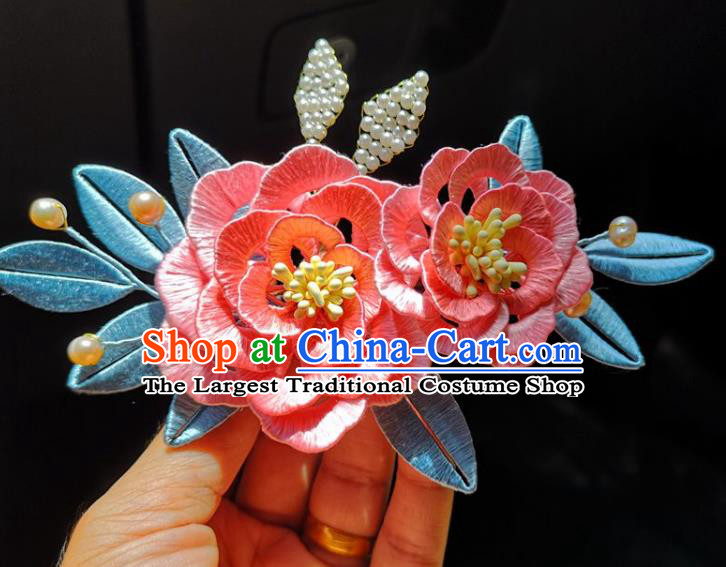 China Ming Dynasty Pink Silk Peony Hairpin Traditional Hanfu Hair Accessories Ancient Princess Flowers Hair Stick