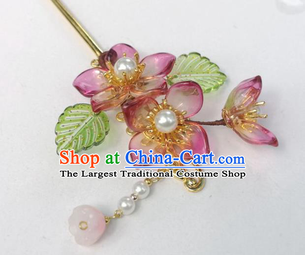 China Ancient Princess Plum Blossom Hair Stick Traditional Hanfu Hair Accessories Ming Dynasty Lotus Seedpod Tassel Hairpin