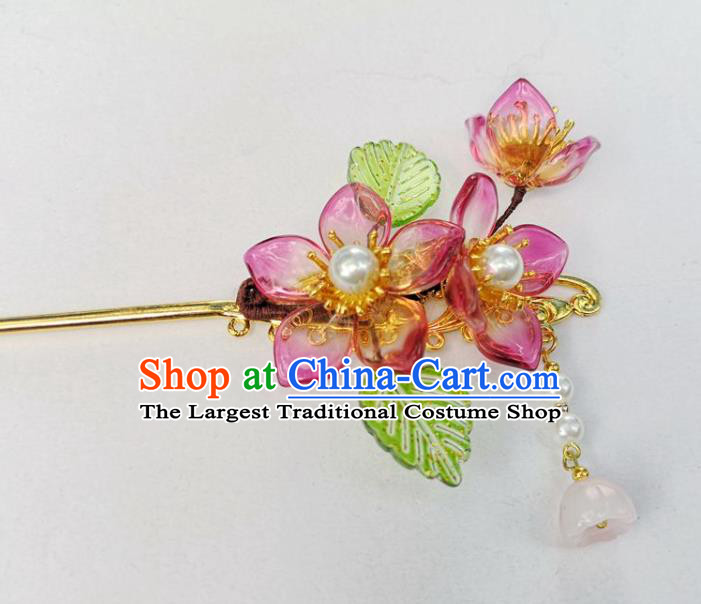 China Ancient Princess Plum Blossom Hair Stick Traditional Hanfu Hair Accessories Ming Dynasty Lotus Seedpod Tassel Hairpin