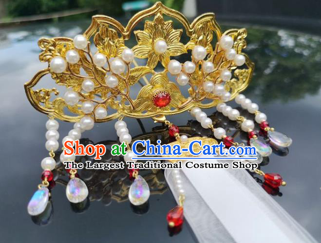 China Ancient Princess Phoenix Hair Stick Traditional Hanfu Hair Accessories Ming Dynasty Golden Lotus Hair Crown