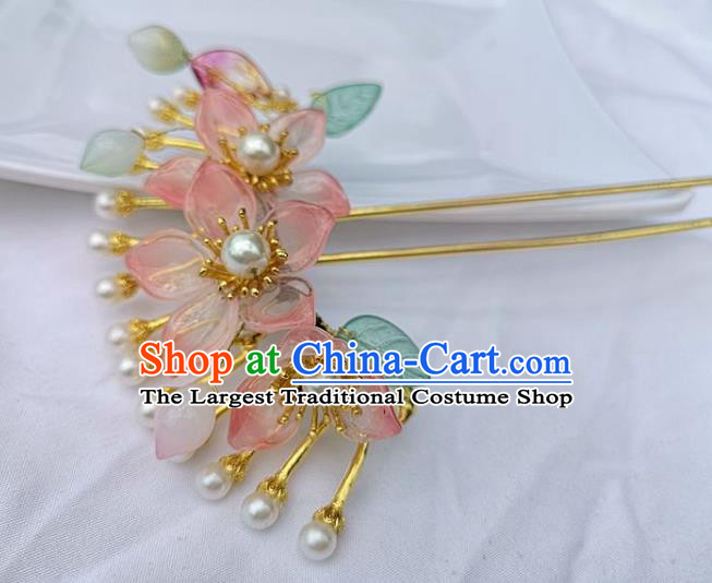 China Ancient Princess Peach Blossom Hair Stick Traditional Hanfu Hair Accessories Song Dynasty Hairpin
