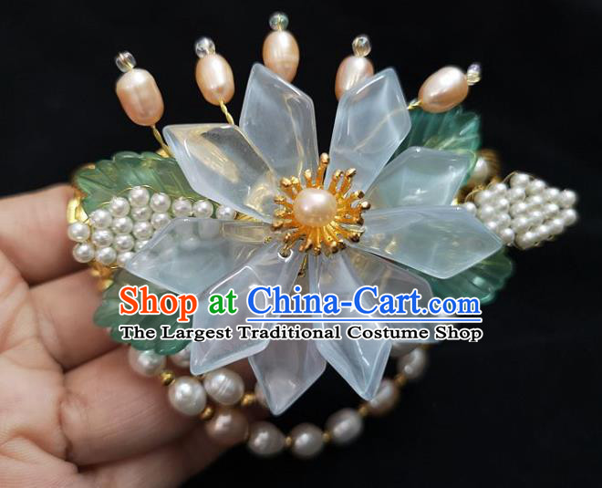 China Ming Dynasty White Ribbon Tassel Hairpin Traditional Hanfu Hair Accessories Ancient Princess Epiphyllum Hair Stick