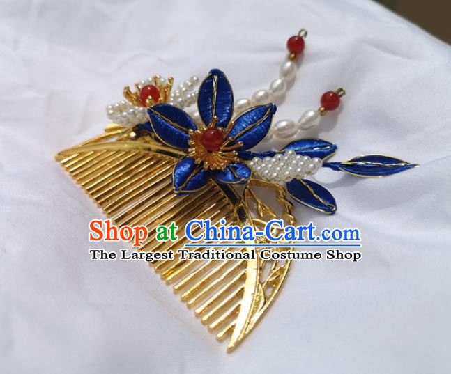 China Ancient Princess Golden Hair Comb Traditional Hanfu Hair Accessories Qing Dynasty Palace Hairpin