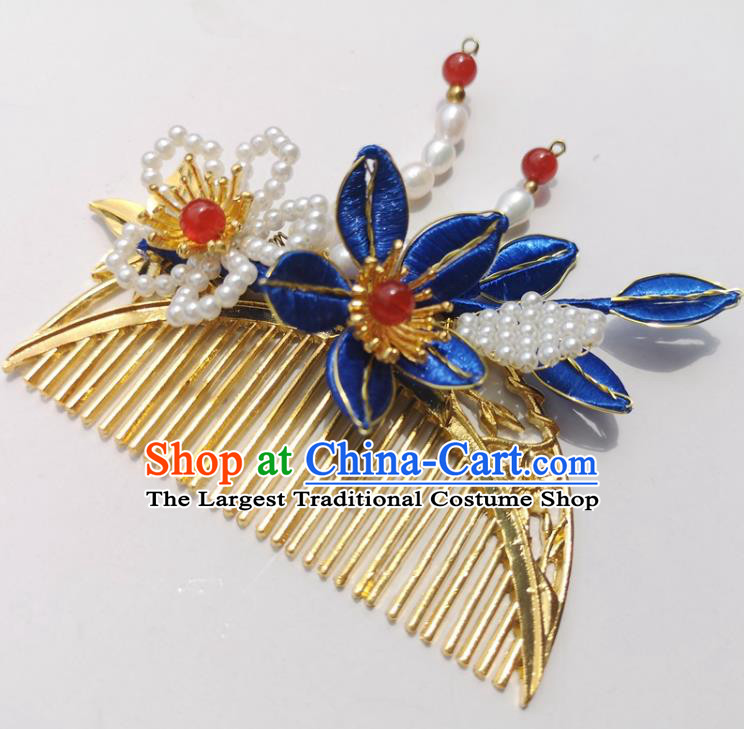 China Ancient Princess Golden Hair Comb Traditional Hanfu Hair Accessories Qing Dynasty Palace Hairpin