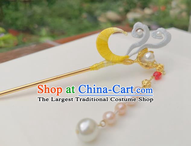 China Ancient Hanfu Hairpin Traditional Ming Dynasty Silk Moon Tassel Hair Stick