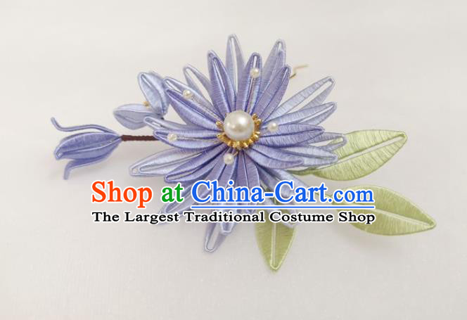 China Ancient Hanfu Hairpin Traditional Ming Dynasty Lilac Silk Epiphyllum Hair Clip