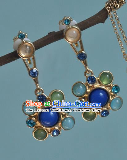 Chinese Classical Cheongsam Chrysoprase Ear Accessories Traditional Court Lapis Earrings