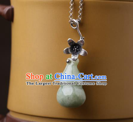 China Classical Cheongsam Silver Necklace Pendant Traditional Jade Gourd Necklet Accessories
