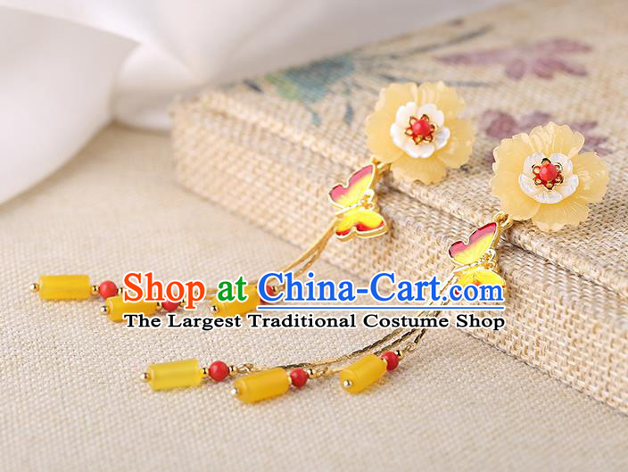 Chinese Classical Enamel Butterfly Ear Accessories Traditional Cheongsam Sakura Earrings