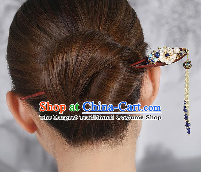 China Classical Rosewood Hair Stick Traditional Cheongsam Hair Accessories Handmade Shell Plum Hairpin