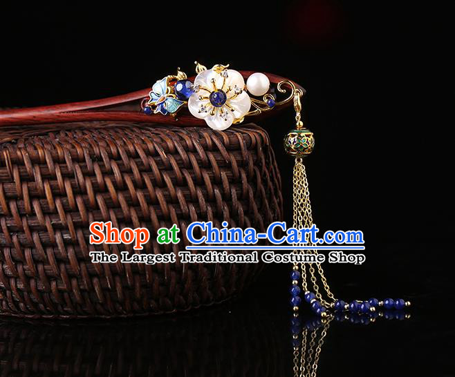 China Classical Rosewood Hair Stick Traditional Cheongsam Hair Accessories Handmade Shell Plum Hairpin