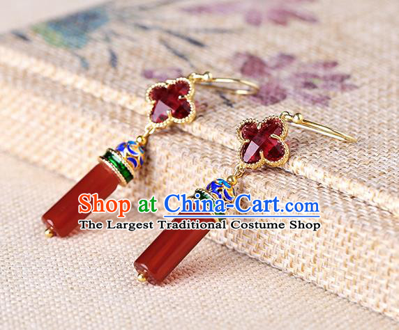 Chinese Classical Agate Ear Accessories Traditional Cheongsam Cloisonne Earrings