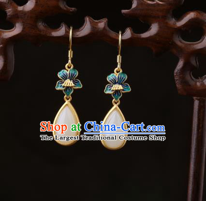 Chinese Classical Cloisonne Ear Accessories Traditional Cheongsam White Chalcedony Earrings