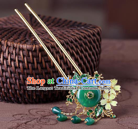 China Classical Chrysoprase Hair Stick Traditional Cheongsam Hair Accessories Handmade Tassel Hairpin