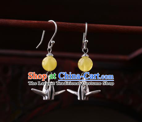 Chinese Classical Ear Accessories Traditional Cheongsam Silver Crane Earrings