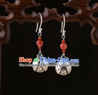Chinese Classical Wedding Silver Ear Accessories Traditional Cheongsam Ladybird Earrings