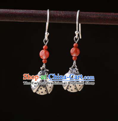 Chinese Classical Wedding Silver Ear Accessories Traditional Cheongsam Ladybird Earrings