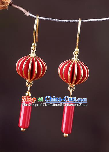 Chinese Classical Red Lantern Ear Accessories Traditional Cheongsam Wedding Earrings