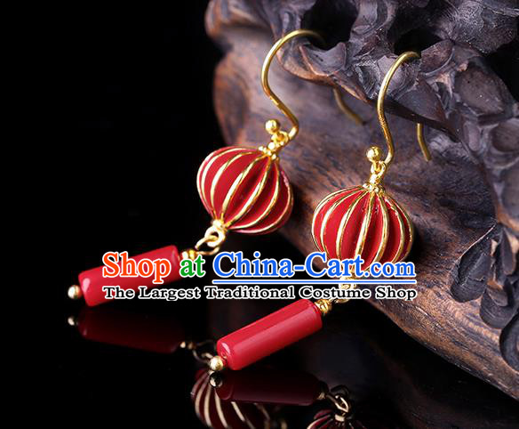 Chinese Classical Red Lantern Ear Accessories Traditional Cheongsam Wedding EarringsChinese Classical Red Lantern Ear Accessories Traditional Cheongsam Wedding Earrings