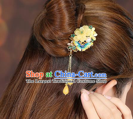 China Classical Cloisonne Butterfly Hair Stick Traditional Cheongsam Hair Accessories Handmade Flower Hairpin