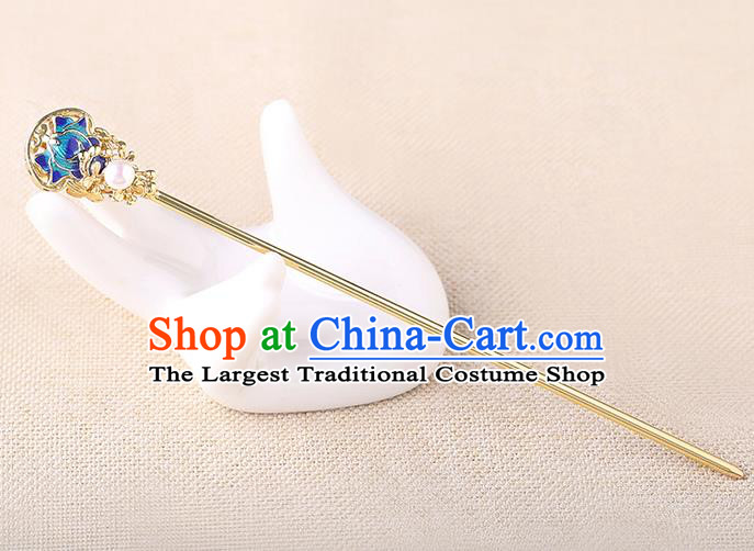 China Classical Golden Hair Stick Traditional Cheongsam Hair Accessories Handmade Cloisonne Hairpin