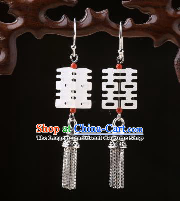 Chinese Classical Wedding Silver Ear Accessories Traditional Cheongsam Jade Earrings