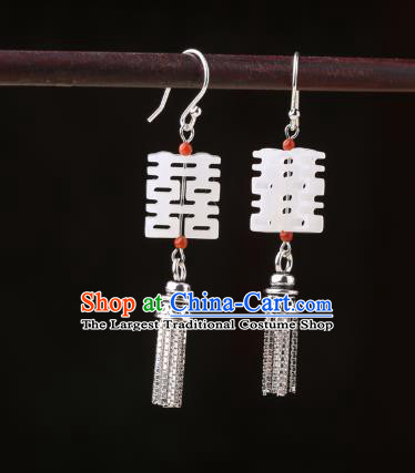 Chinese Classical Wedding Silver Ear Accessories Traditional Cheongsam Jade Earrings