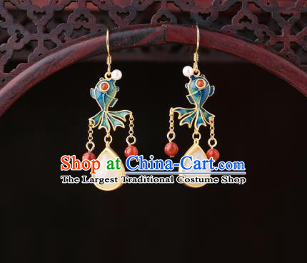 Chinese Classical Enamel Goldfish Ear Accessories Traditional Cheongsam Jade Tassel Earrings