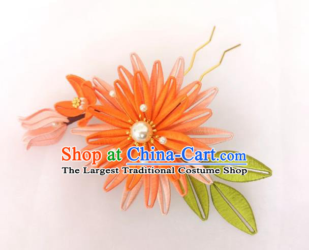 China Traditional Ming Dynasty Orange Silk Epiphyllum Hair Stick Ancient Princess Flower Hairpin