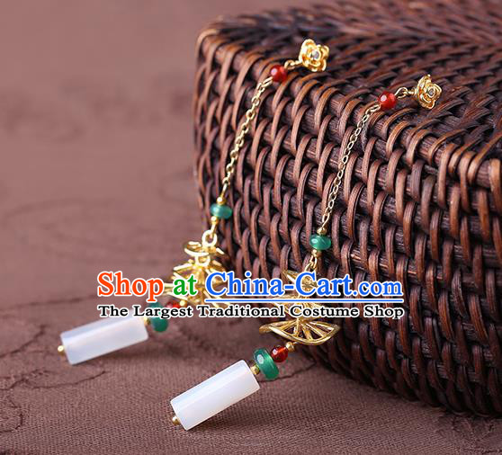 Chinese Classical Chrysoprase Ear Accessories Traditional Cheongsam Long Tassel Earrings
