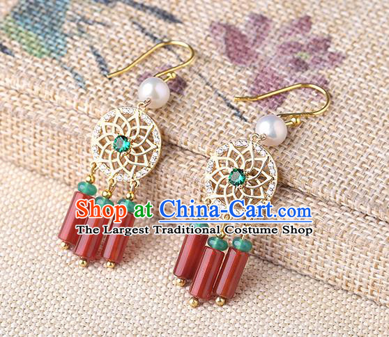 Chinese Classical Green Crystal Ear Accessories Traditional Cheongsam Agate Tassel Earrings