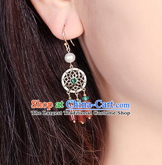 Chinese Classical Green Crystal Ear Accessories Traditional Cheongsam Agate Tassel Earrings