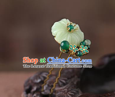 China Classical Green Beads Hair Stick Traditional Cheongsam Hair Accessories Handmade Jade Hairpin