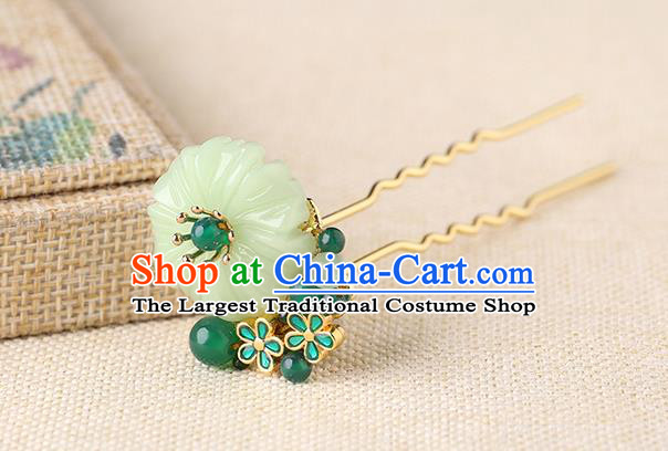 China Classical Green Beads Hair Stick Traditional Cheongsam Hair Accessories Handmade Jade Hairpin