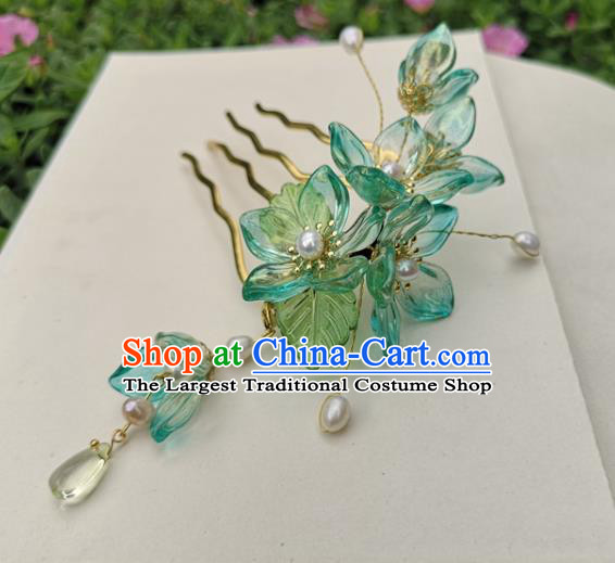 China Ming Dynasty Green Plum Blossom Hair Stick Traditional Ancient Princess Hairpin