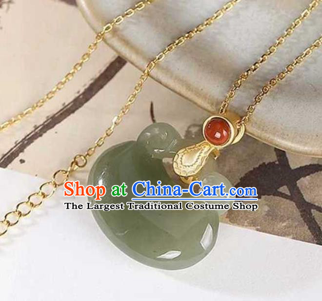 China Classical Cheongsam Coral Accessories Traditional Hetian Jade Lock Necklace