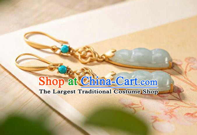 Handmade Chinese Cheongsam Ear Accessories Traditional Jade Peasecod Earrings