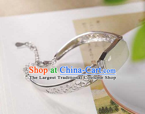 China Classical Cheongsam Silver Bangle Accessories Traditional Jade Bracelet