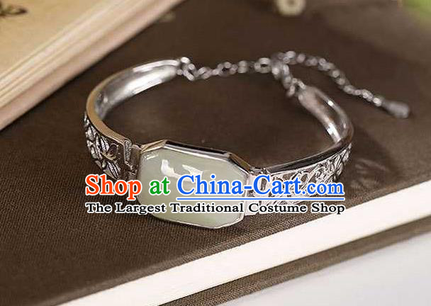 China Classical Cheongsam Silver Bangle Accessories Traditional Jade Bracelet