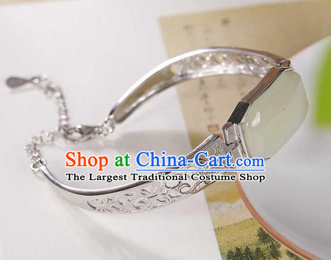 China Classical Cheongsam Silver Bangle Accessories Traditional Jade Bracelet