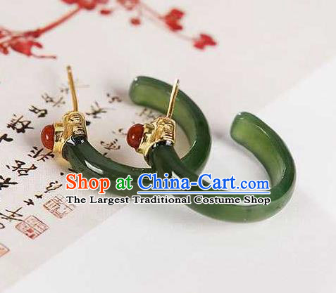 Handmade Chinese Cheongsam Agate Ear Accessories Traditional Green Jade Earrings