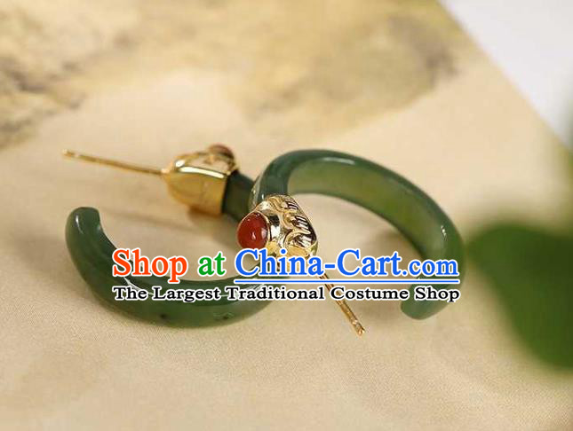Handmade Chinese Cheongsam Agate Ear Accessories Traditional Green Jade Earrings