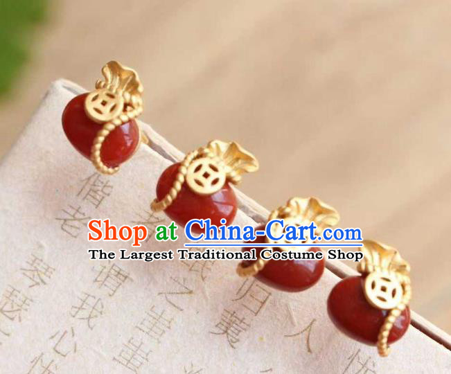 Handmade Chinese Agate Ear Accessories Traditional Cheongsam Golden Copper Earrings