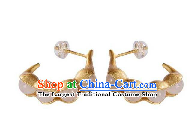 Handmade Chinese Beads Ear Accessories Traditional Cheongsam Golden Peasecod Earrings