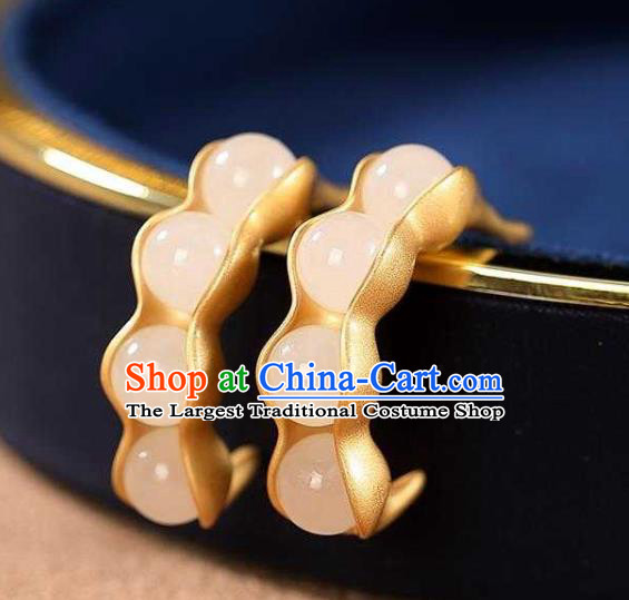 Handmade Chinese Beads Ear Accessories Traditional Cheongsam Golden Peasecod Earrings