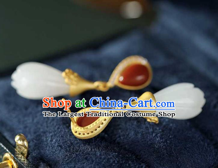Handmade Chinese Agate Ear Accessories Traditional Cheongsam Jade Mangnolia Earrings